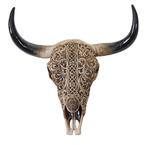 Deko Schädel 31cm Stier, Bulle ~ Natur mit Tribal