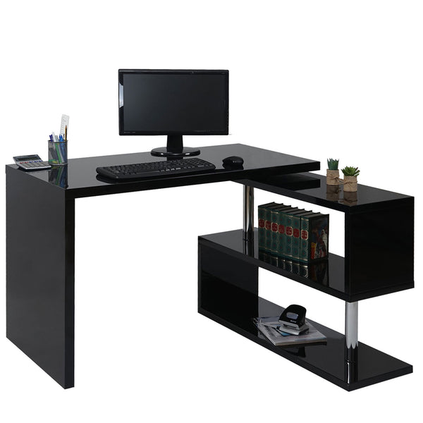 Design Eckschreibtisch hochglanz drehbar 120x60cm ~ schwarz