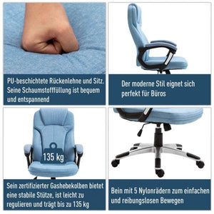 Bürostuhl Drehstuhl höhenverstellbar Wippfunktion und gepolsterte Armlehnen Ergonomisch Hellblau Leinen