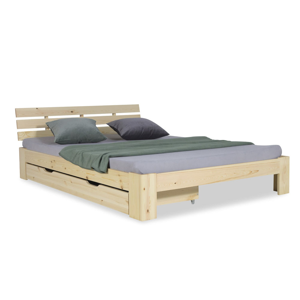 Letto matrimoniale con rete a doghe e contenitore 140x200cm naturale
