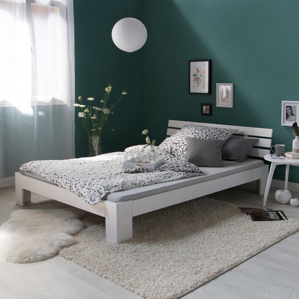Doppelbett mit Lattenrost und Bettkasten 140x200cm Weiss
