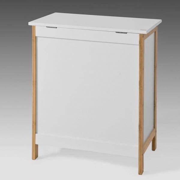 Wäschetruhe Wäschesammler Wäschekorb Wäschetonne mit Deckel Wäschebox Weiss+Natur B50XT30XH60cm