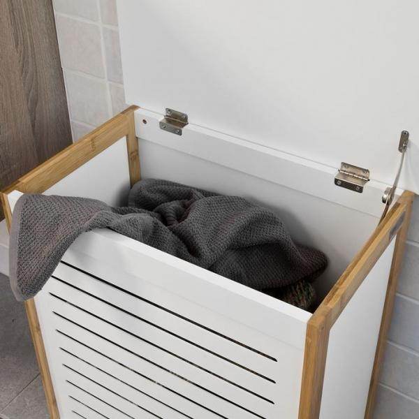 Wäschetruhe Wäschesammler Wäschekorb Wäschetonne mit Deckel Wäschebox Weiss+Natur B50XT30XH60cm