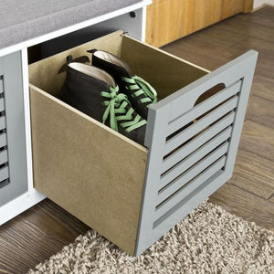 Schuhbank mit Sitzkissen | Schuhtruhe | Sitzkommode Grau