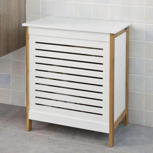 Wäschetruhe Wäschesammler Wäschekorb Wäschetonne mit Deckel Wäschebox Weiss+Natur B50XT30XH60cm