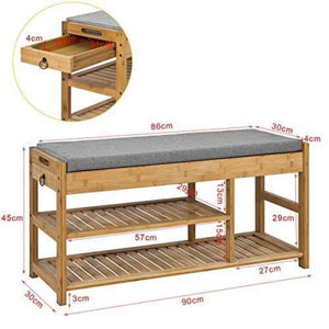 Schuhbank | Sitzbank mit Schuhregal | Breit 90cm Bambus