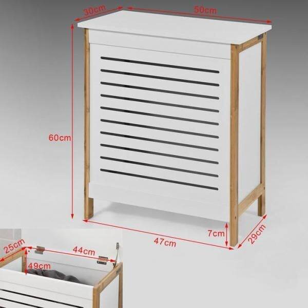 Wäschetruhe Wäschesammler Wäschekorb Wäschetonne mit Deckel Wäschebox Weiss+Natur B50XT30XH60cm