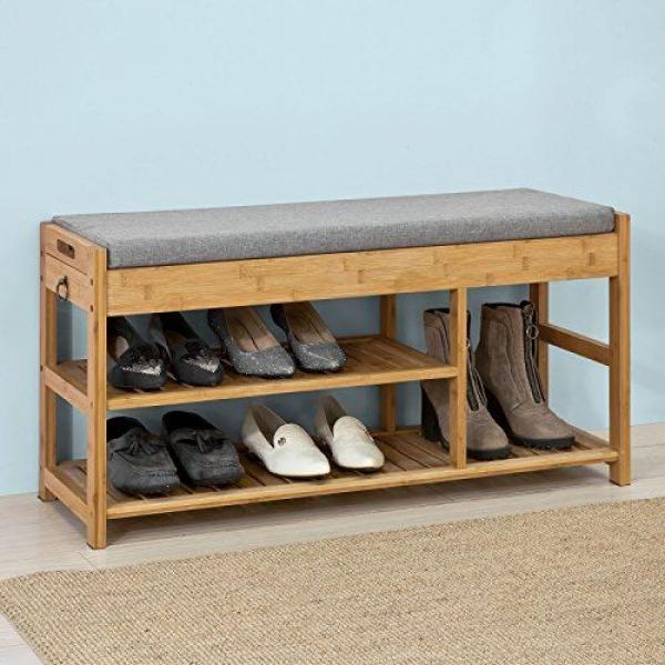 Schuhbank | Sitzbank mit Schuhregal | Breit 90cm Bambus