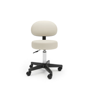 Sedia girevole, sgabello con ruote con schienale, beige