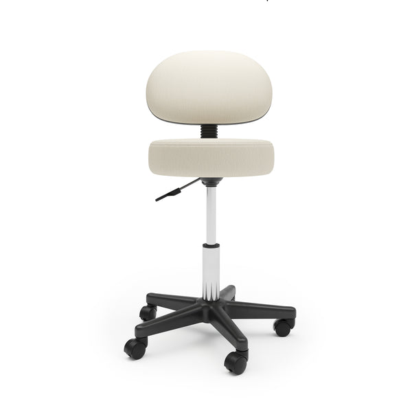 Sedia girevole, sgabello con ruote con schienale, beige