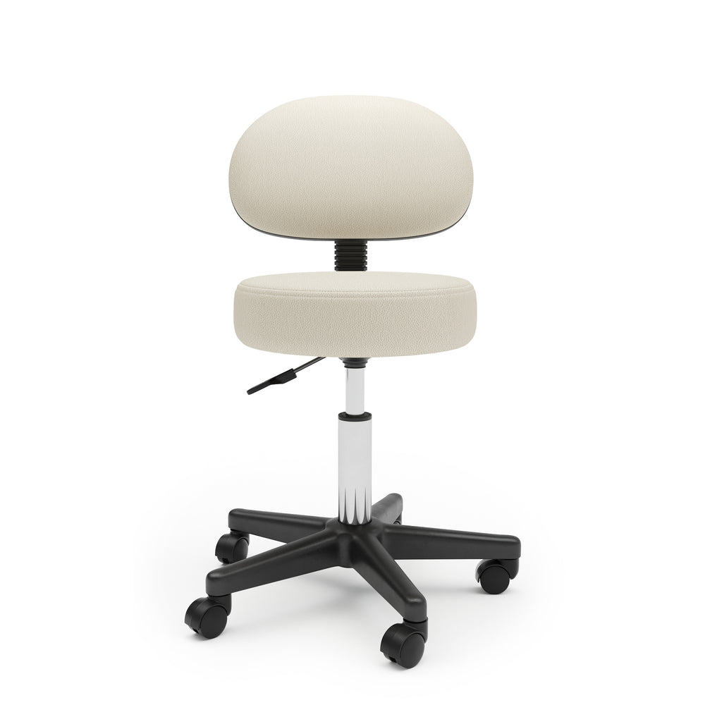 Swivel chair, rolling stool with backrest, beige