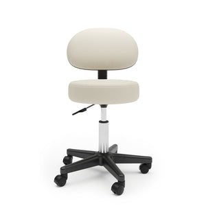Sedia girevole, sgabello con ruote con schienale, beige