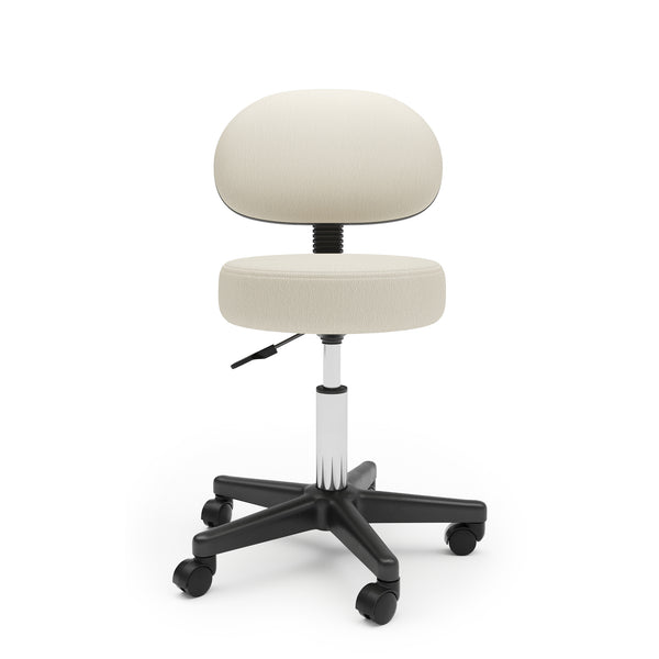 Sedia girevole, sgabello con ruote con schienale, beige