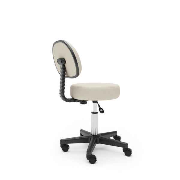 Sedia girevole, sgabello con ruote con schienale, beige