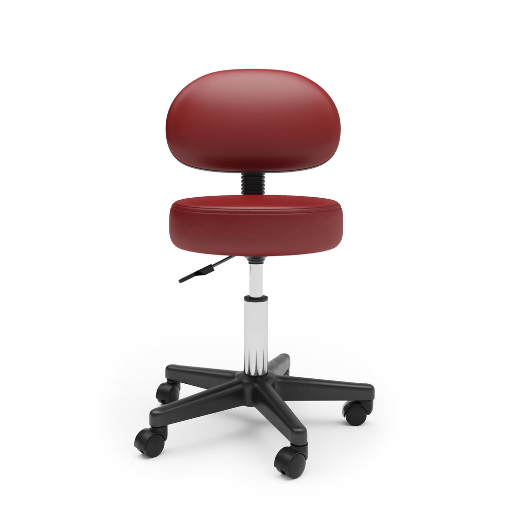 Swivel chair, rolling stool with backrest, red