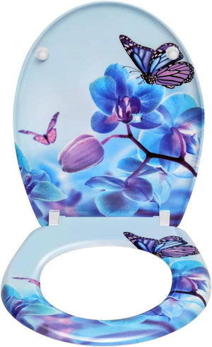 Duroplast Toilettensitz mit Absenkautomatik Blau Phalaenopsid