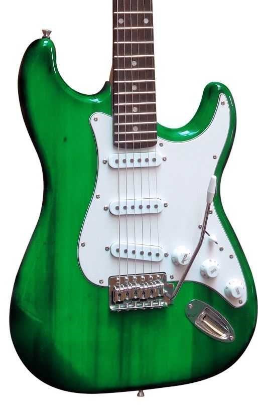 E-Gitarre Massivholz Grün mit Kabel
