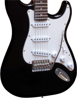 E-Gitarre Massivholz schwarz mit Kabel