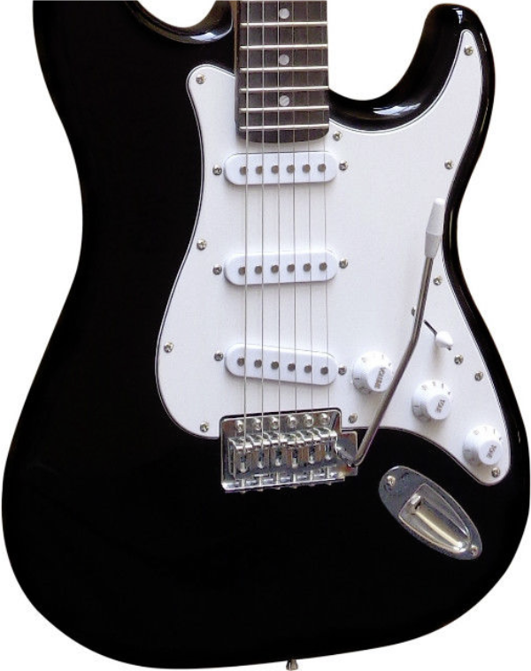 E-Gitarre Massivholz schwarz mit Kabel