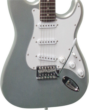 E-Gitarre Massivholz Silber mit Kabel