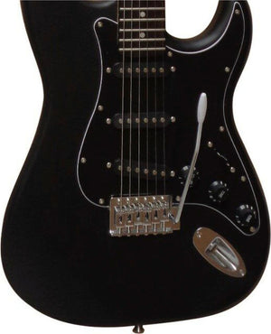 E-Gitarre Massivholz Schwarz matt mit Kabel