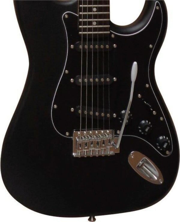 E-Gitarre Massivholz Schwarz matt mit Kabel