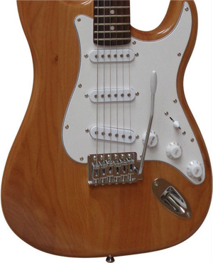 E-Gitarre Massivholz Natur mit Kabel