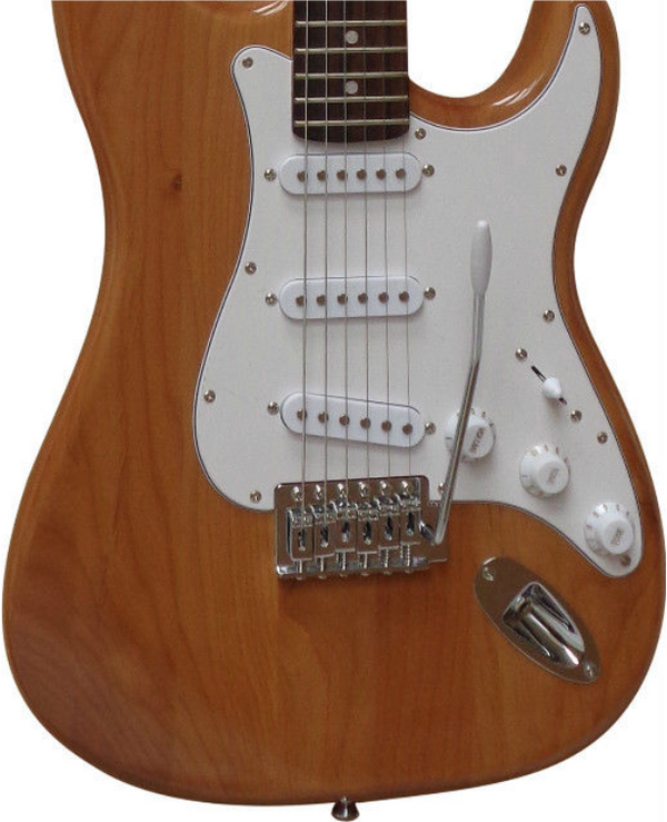 E-Gitarre Massivholz Natur mit Kabel