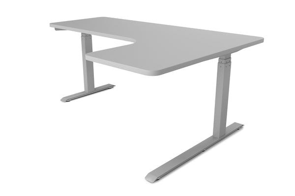 Electric standing desk, L-shaped, grey, 160 x 110 cm