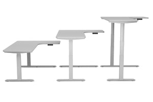 Electric standing desk, L-shaped, grey, 160 x 110 cm