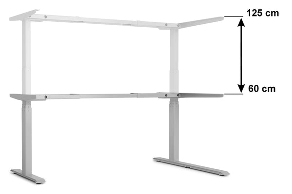 Electric standing desk, L-shaped, grey, 160 x 110 cm