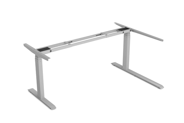 Electric standing desk, L-shaped, grey, 160 x 110 cm