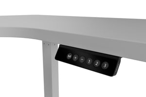 Electric standing desk, L-shaped, grey, 160 x 110 cm