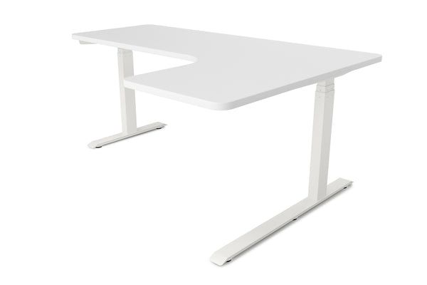 Electric standing desk, L-shaped, white, 160 x 110 cm