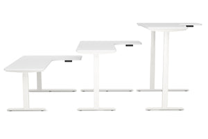 Electric standing desk, L-shaped, white, 160 x 110 cm