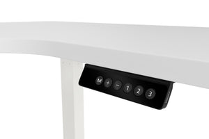 Electric standing desk, L-shaped, white, 160 x 110 cm