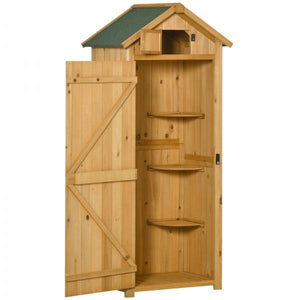 Gartenschrank Gerätehaus Geräteschuppen mit Fachböden Asphaltdach Fenster Gelb+Grün