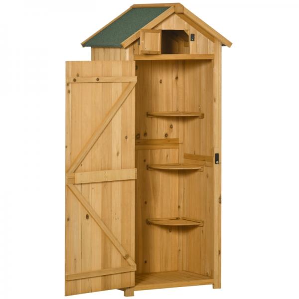 Gartenschrank Gerätehaus Geräteschuppen mit Fachböden Asphaltdach Fenster Gelb+Grün