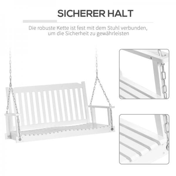 Gartenschaukel für 2 Personen Schaukelbank Hängebank Massivholz Patio Terrasse Hinterhof Weiss