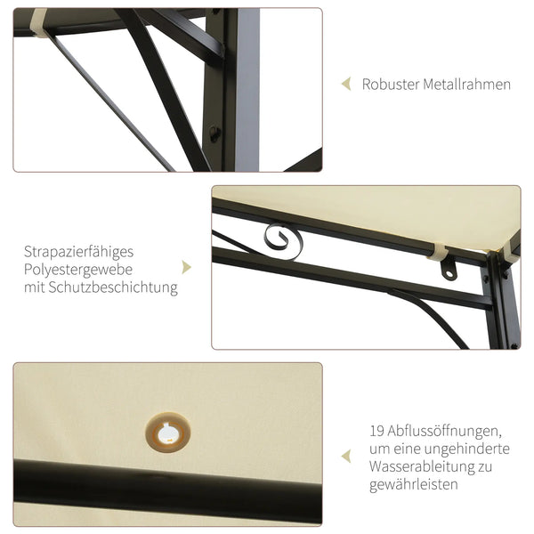 Markise Gartenpavillon mit klappbarem Seitendach Creme + Schwarz 3x2,5 m