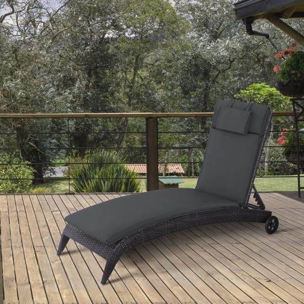 Liegenauflage Liegenpolster Gartenliege mit Kopfkissen abnehmbar Bezug Grau 198 x 53 x 5 cm