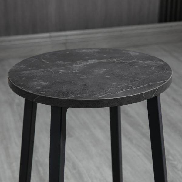 Bar-Set für 2 Personen, 1 Tisch mit 2 Barhockern, Tischplatte in Weisser Marmoroptik, Stahlrahmen