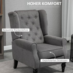 Einzelsessel Relaxsessel Ohrensessel Einzelstuhl Akzentsessel mit Tufting Holzfüsse Polyester Dunkelgrau 74 x 86 x 102 cm