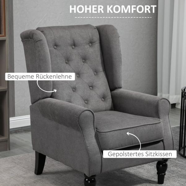Einzelsessel Relaxsessel Ohrensessel Einzelstuhl Akzentsessel mit Tufting Holzfüsse Polyester Dunkelgrau 74 x 86 x 102 cm