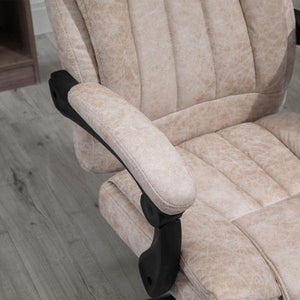 Bürostuhl Drehstuhl mit Liegefunktion Fussstütze Sitzhöhenverstellung Mikrofaser Beige+Schwarz+Silber