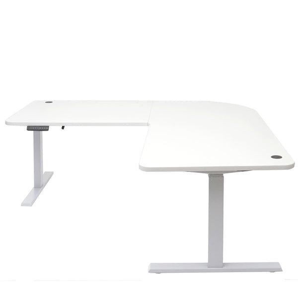 Stehpult Eck-Schreibtisch elektrisch höhenverstellbar mit Memory Weiss-grau