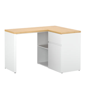 Eckschreibtisch ANHEL mit 2 Schubladen 117 x 90 x 76 cm natur/weiss