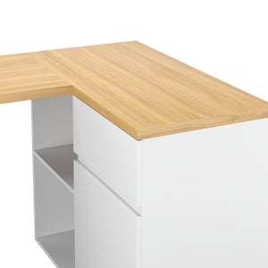 Eckschreibtisch ANHEL mit 2 Schubladen 117 x 90 x 76 cm natur/weiss