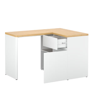 Eckschreibtisch ANHEL mit 2 Schubladen 117 x 90 x 76 cm natur/weiss