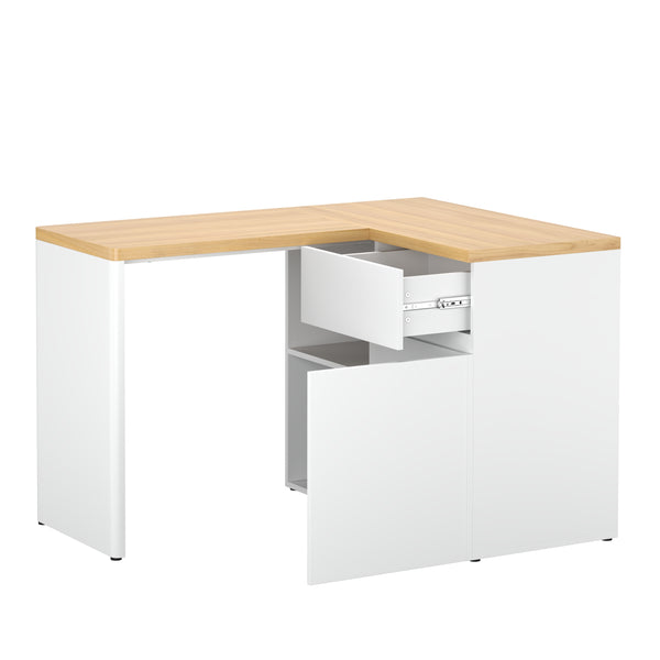 Eckschreibtisch ANHEL mit 2 Schubladen 117 x 90 x 76 cm natur/weiss